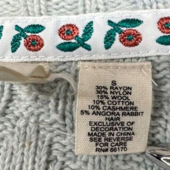 Moth Anthropologie Womens Sweater Sz S Eggshell Blue Floral-Ribbon-Trim Cropped - Picture 6 of 12